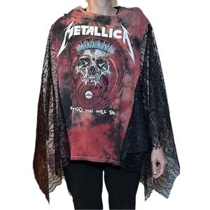 Metallica poncho lace open side up cycle handmaid black and red